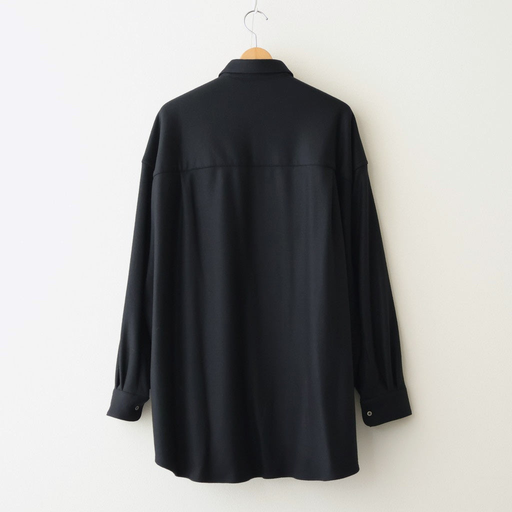 Wool Smooth Flannel Oversized Regular Collar Shirt #BLACK [GU253-50221B]
