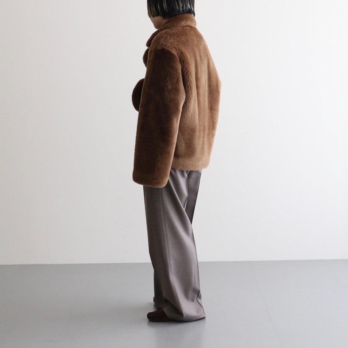 STRAIGHT MERINO MOUTON FUR P-COAT #BROWN [A25AC03MM] - ciacura