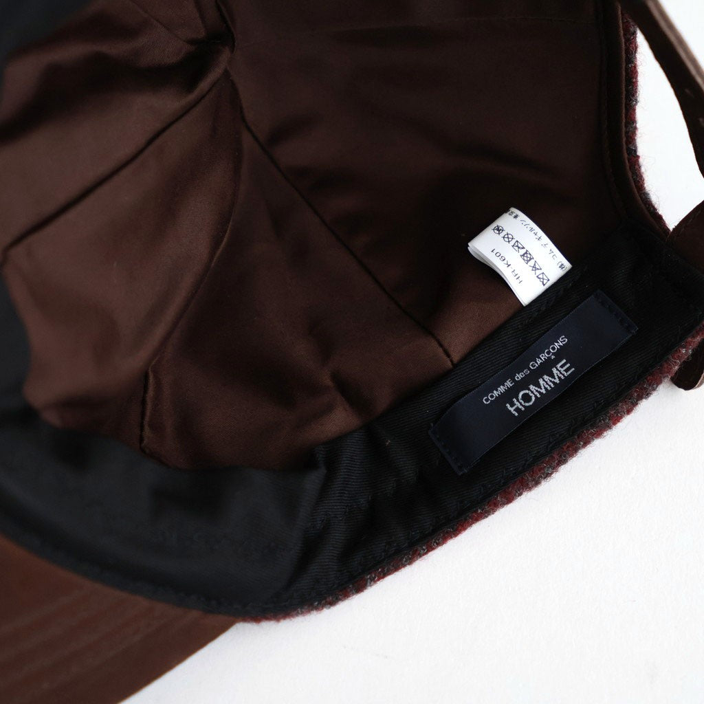 ウールヘリンボーン生地縮絨×レザー キャップ #BURGUNDY [HR-K601-051]