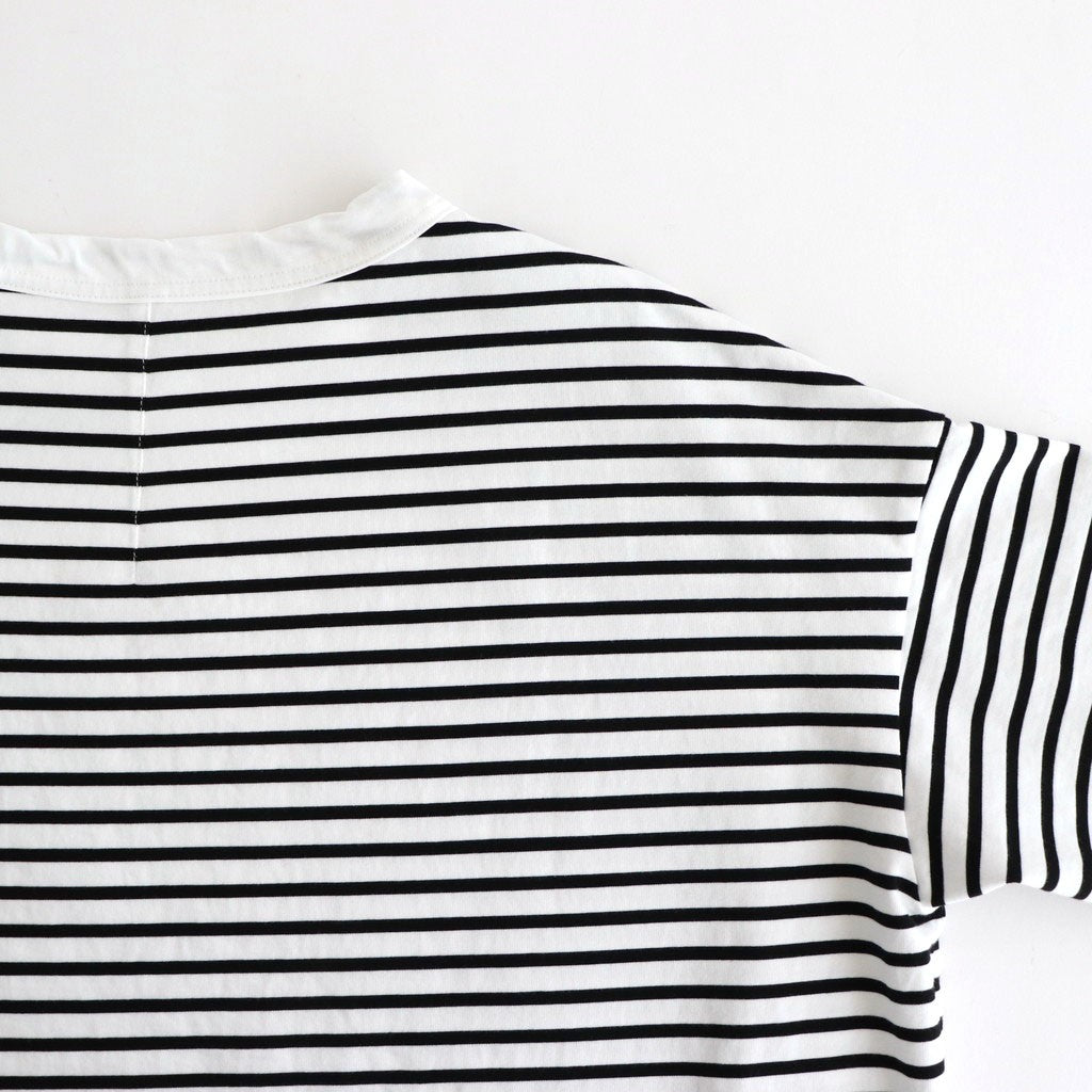 FOB6T - 微強撚綿天竺 6分袖カットソー #08 WH base×BK bd [SN_FR0902T6]