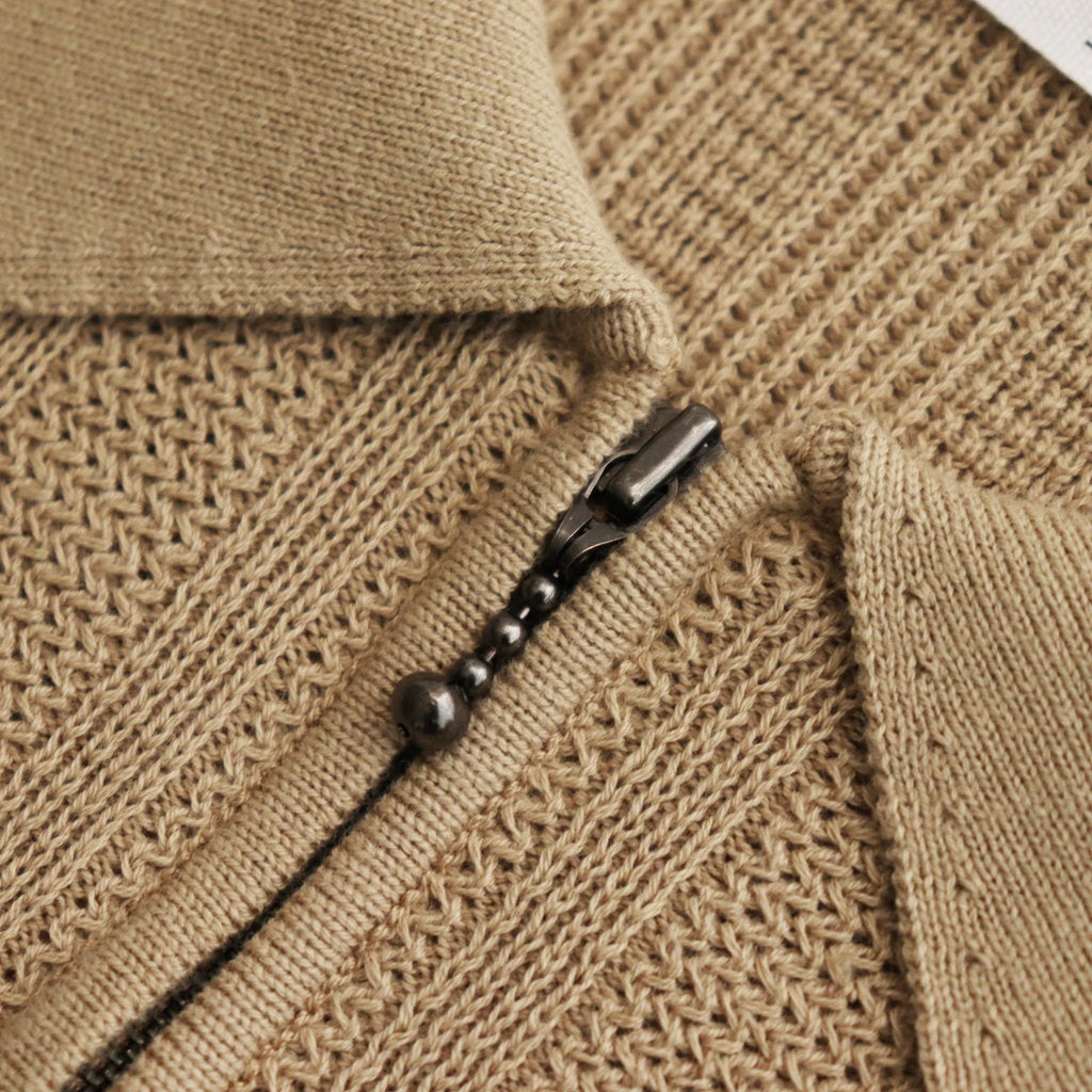 Rib Pattern Half Zip Polo #Beige [2501-012]