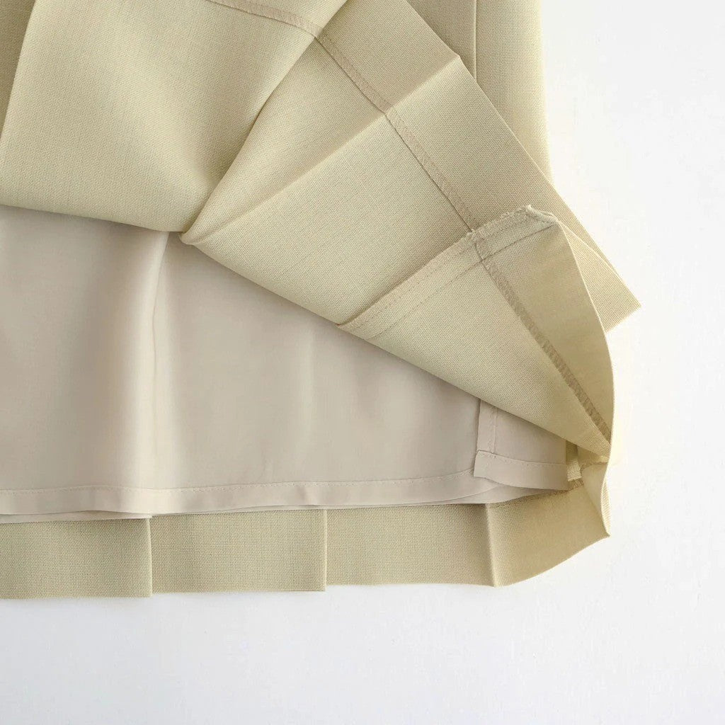 WOOL KID MOHAIR HOPSACK PLEATED SKIRT #DUSTY BEIGE [A26SS04MH]