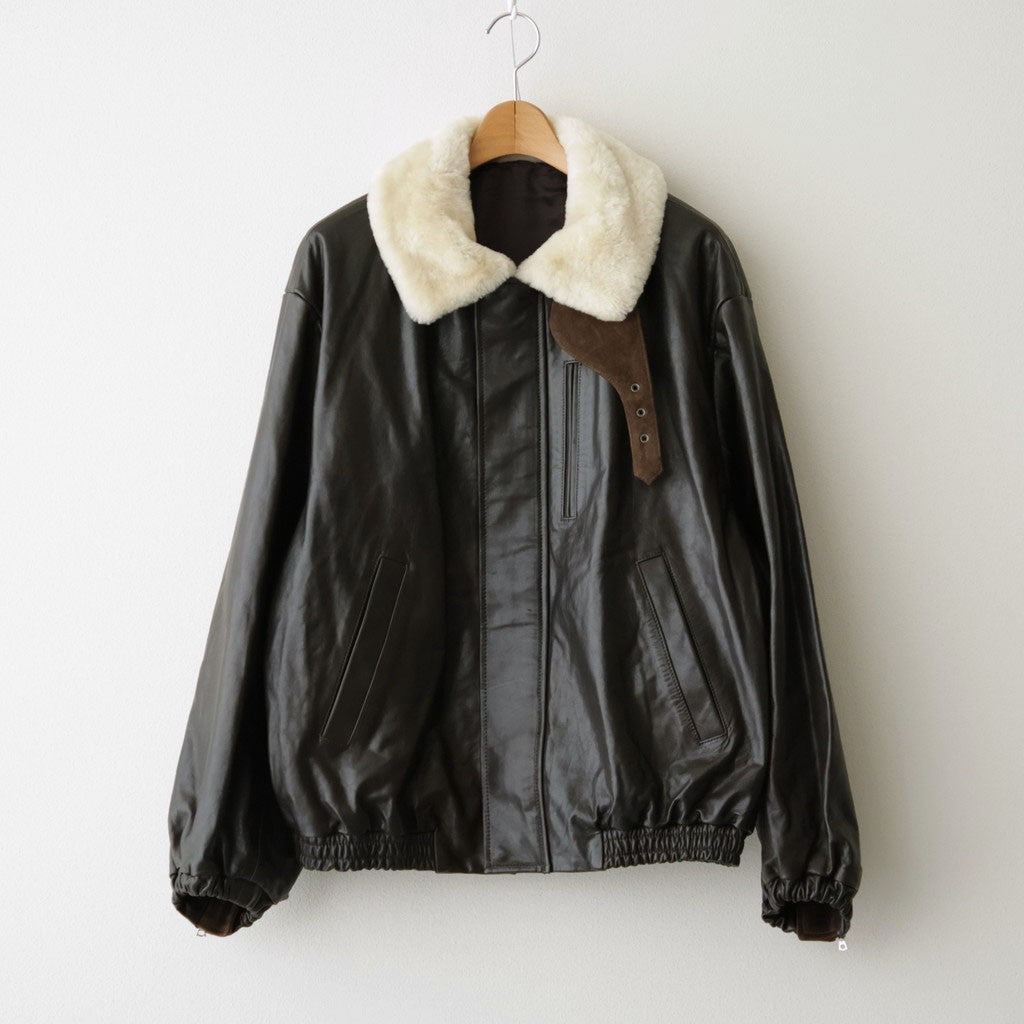 MOUTON COLLAR CALF ZIP JACKET #DARK BROWN [ST.1549]