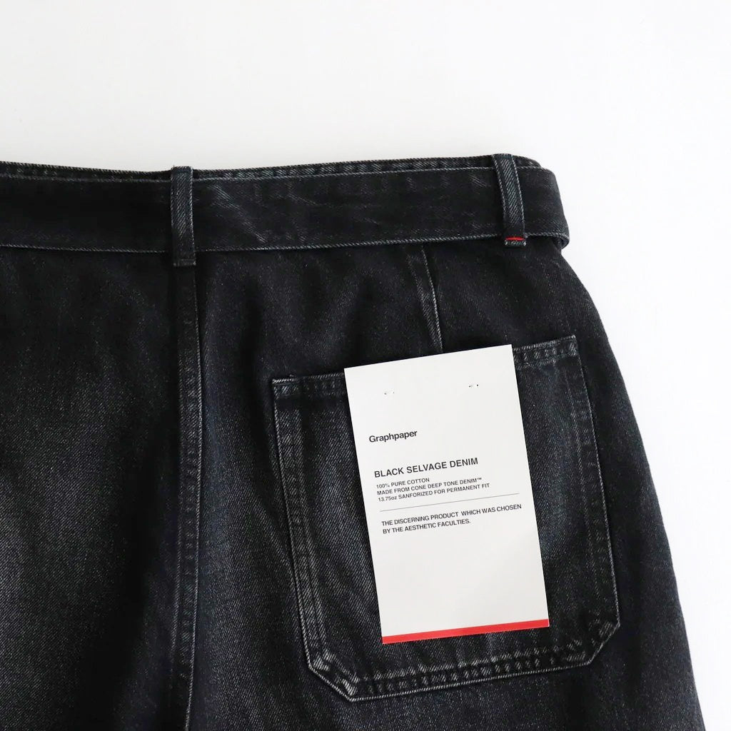 Selvage Denim Belted Pants #BLACK_DARK FADE [GU253-40064DB]