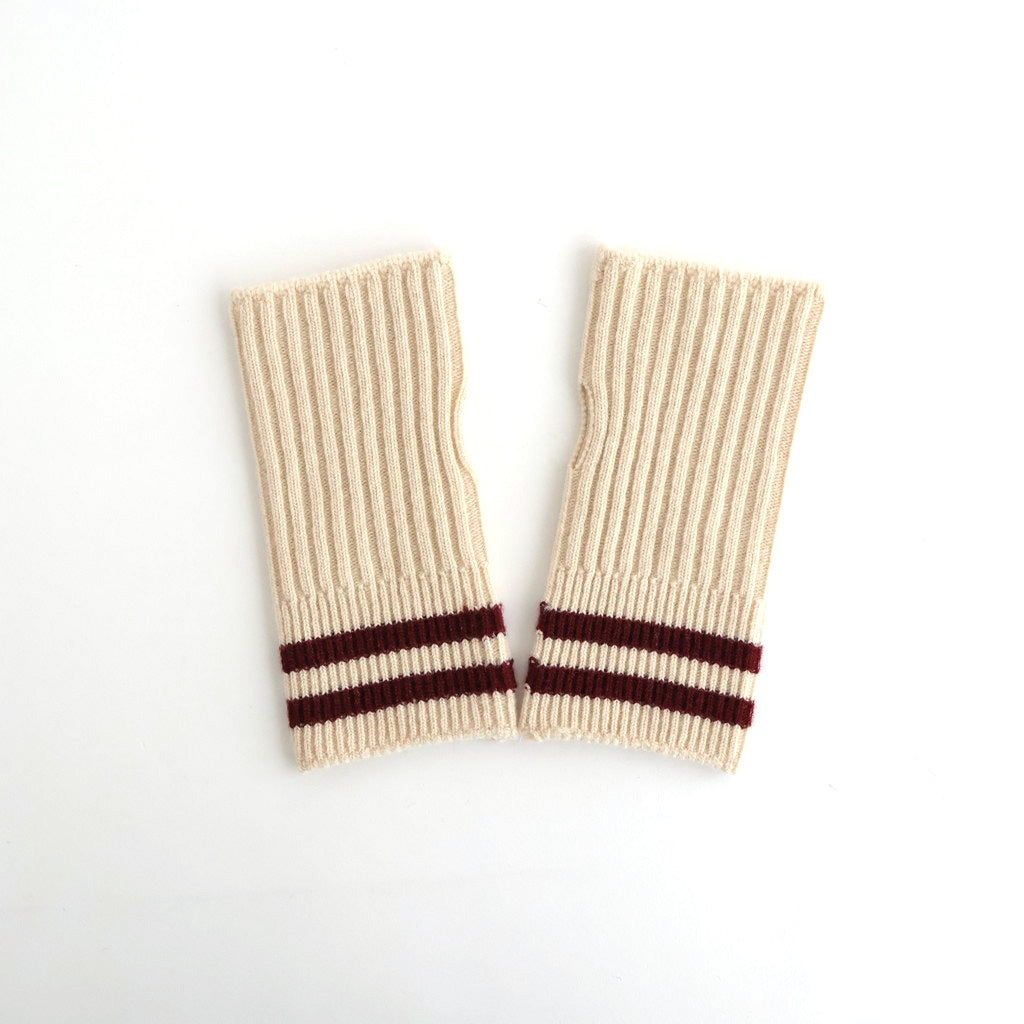 STRIPE SEAMLESS HAND WARMER ”MERINO LAMBS WOOL” #OFF WHITE/MAROON [R5092-AW25]