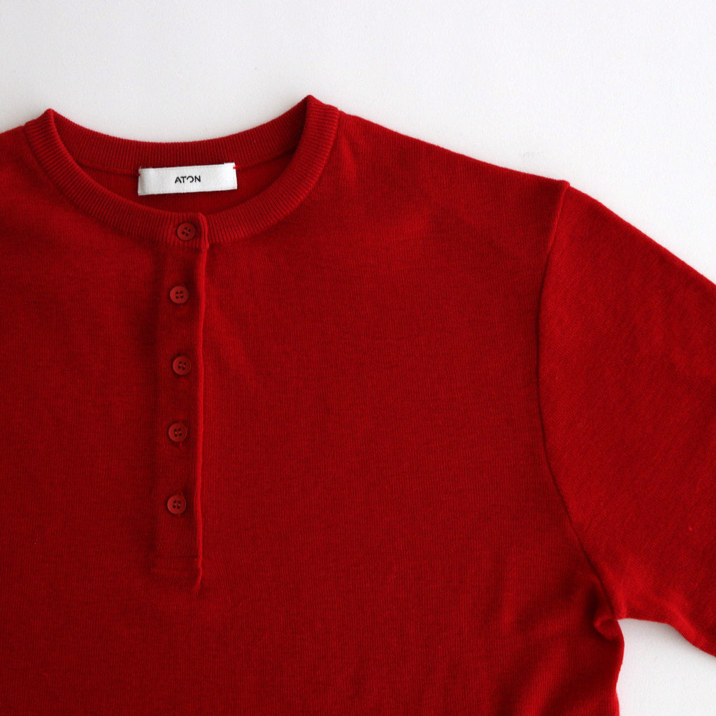 ROYAL WOOL CIRCULAR RIB HENRYNECK SWEATER #RED [KRAGCW0703]