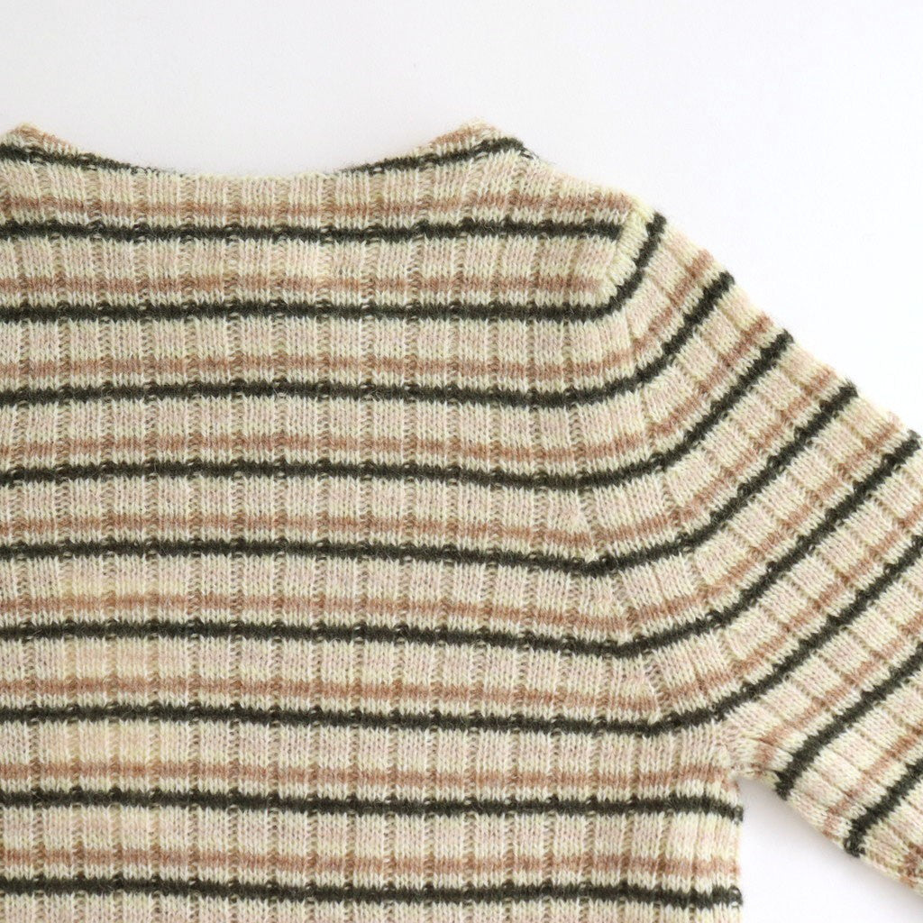 SHETLAND WOOL CASHMERE RIB KNIT BOAT-NECK P/O #BEIGE STRIPE [A25AP03SB]