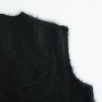 CASHMERE SHAGGY KNIT VEST #BLACK [ST.1309]
