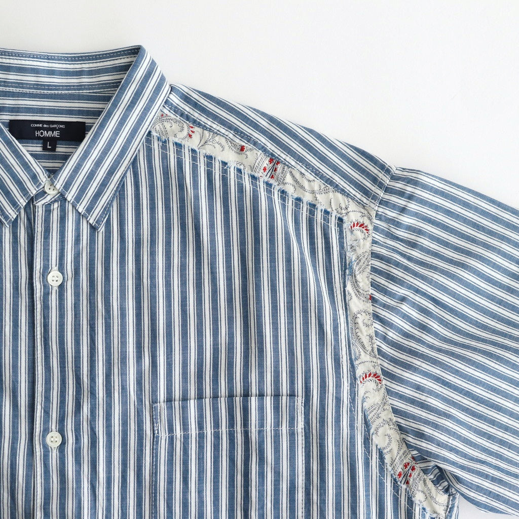 綿ツイルストライプ×綿タイプライター S/Sシャツ #BLUE [HO-B019-051]