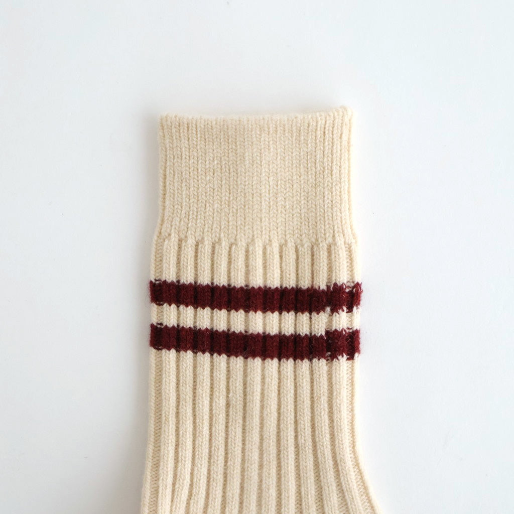 MERINO LAMBS WOOL STRIPE SOCKS #OFF WHITE/MAROON [R1489-AW25]