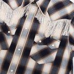 INDIGO COTTON OMBRE PLAID WESTERN BLOUSE #INDIGO&BROWN [23AWSH12]