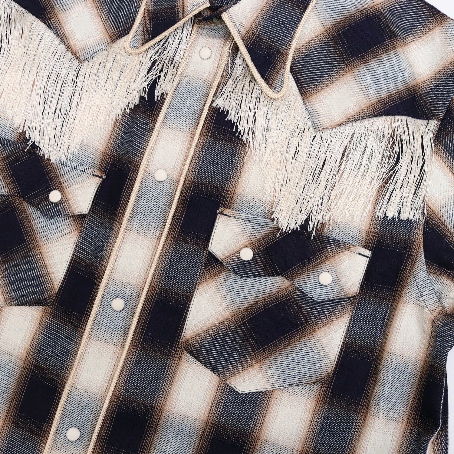 INDIGO COTTON OMBRE PLAID WESTERN BLOUSE #INDIGO&BROWN [23AWSH12]