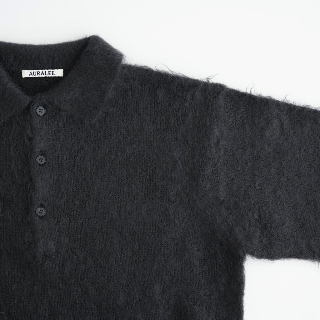 BRUSHED SUPER KID MOHAIR KNIT POLO #INK BLACK [A26AP01KM]