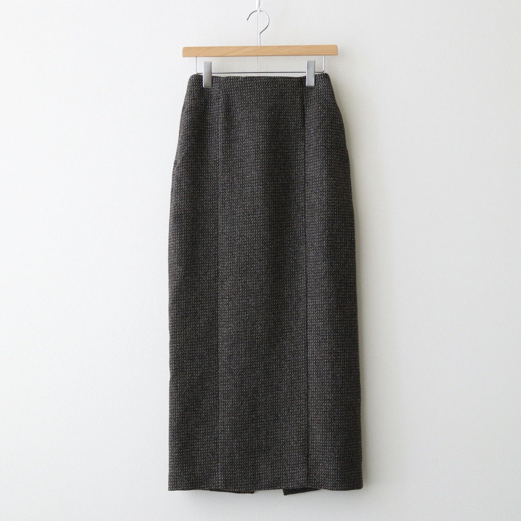 ALPACA WOOL SILK TWEED PENCIL SKIRT #GRAY BROWN HAIRLINE [A25AS06LS]