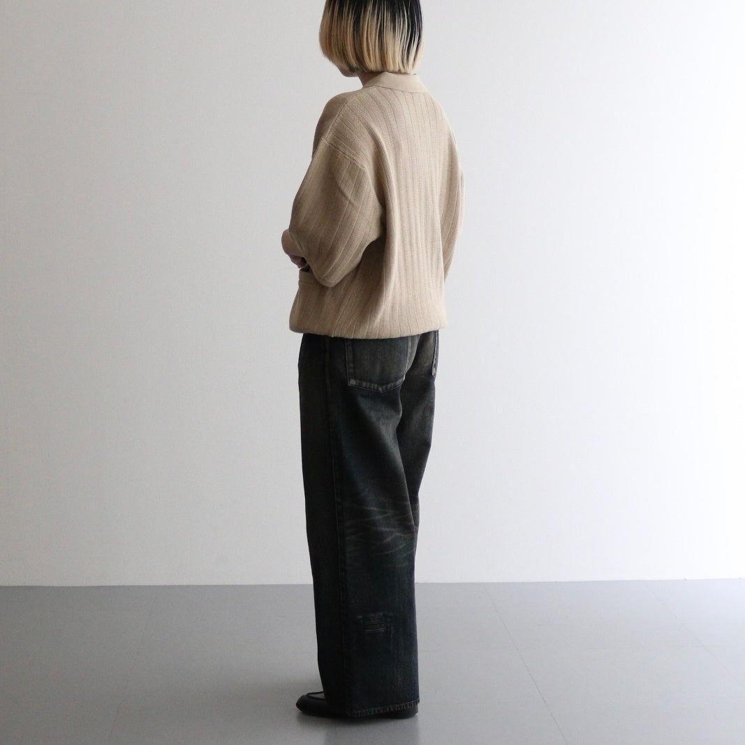 Rib Pattern Half Zip Polo #Beige [2501-012]