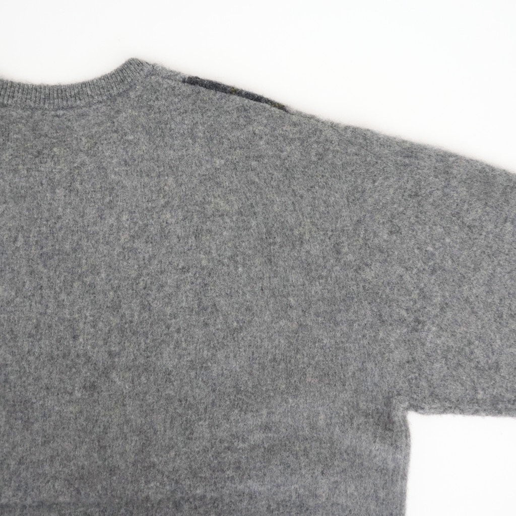 FINE WOOL ARGYLE KNIT CREW NECK LS #LIGHT GREY MULTI [ST.1649]