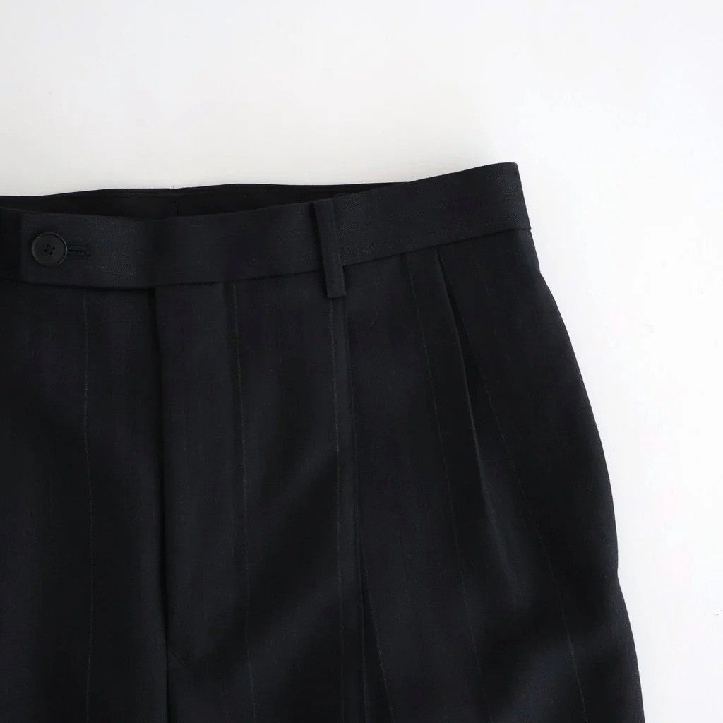 BLUEFACED WOOL TWO-TUCK SLACKS #CHARCOAL NAVY STRIPE [A26SP04BA