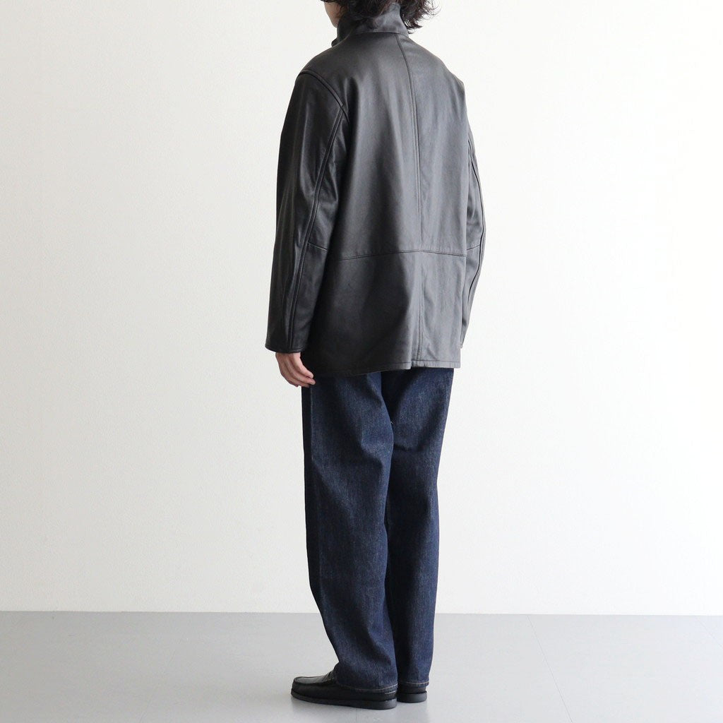 REVERSIBLE WOOL TWISTED TWILL / SHEEP LEATHER HALF COAT #BROWN CHAMBRAY × BLACK [A26AC01AN]