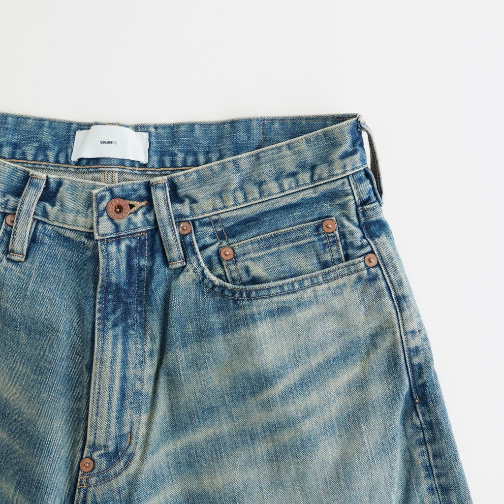 DESTRESSED MODERN DENIM WIDE CUT #FADED INDIGO [26440430