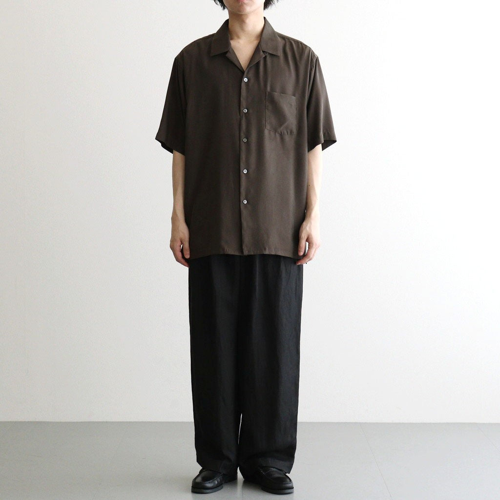 CUPRO TWILL OVERSIZED OPEN COLLAR SS SHIRT #DARK BROWN [ST.1462]