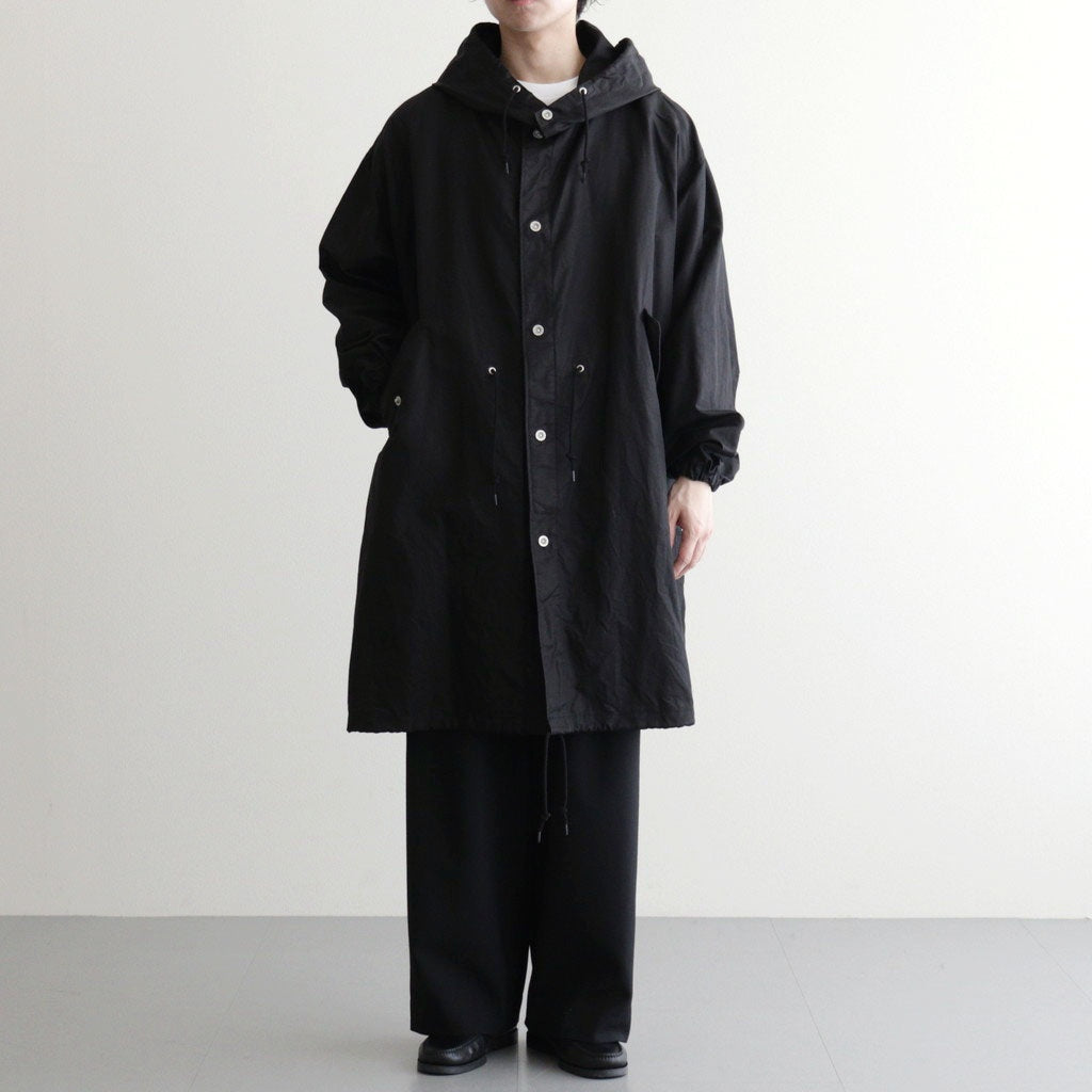 綿麻ツイル 製品洗い モッズコート #BLACK [HQ-C002-051]
