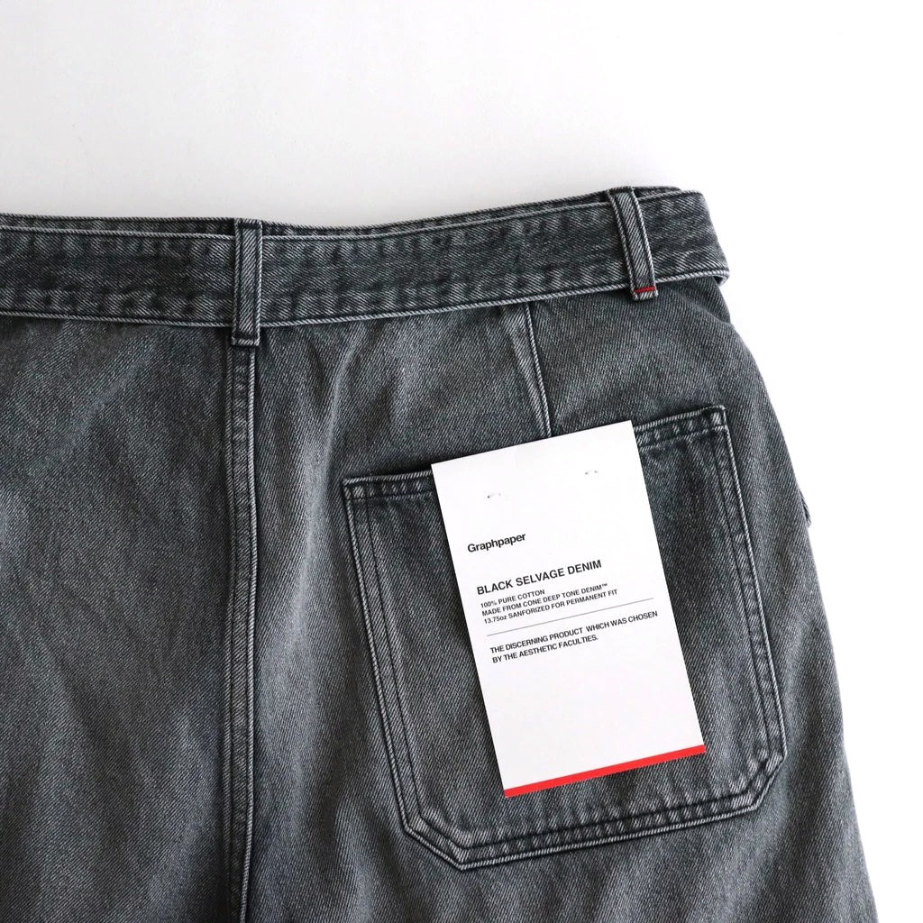 Selvage Denim Belted Pants #BLACK_LIGHT FADE [GU253-40064LB]
