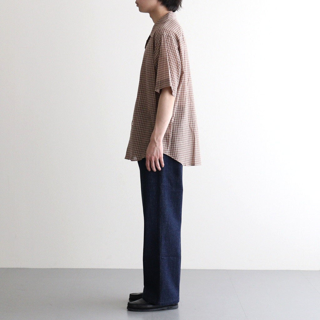 AIRY LIGHT COTTON CHECK HALF SLEEVED SHIRT #BROWN GINGHAM CHECK [A26SS02GC]