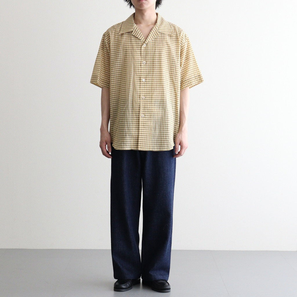 AIRY LIGHT COTTON CHECK HALF SLEEVED SHIRT #MUSTARD GINGHAM CHECK [A26SS02GC]