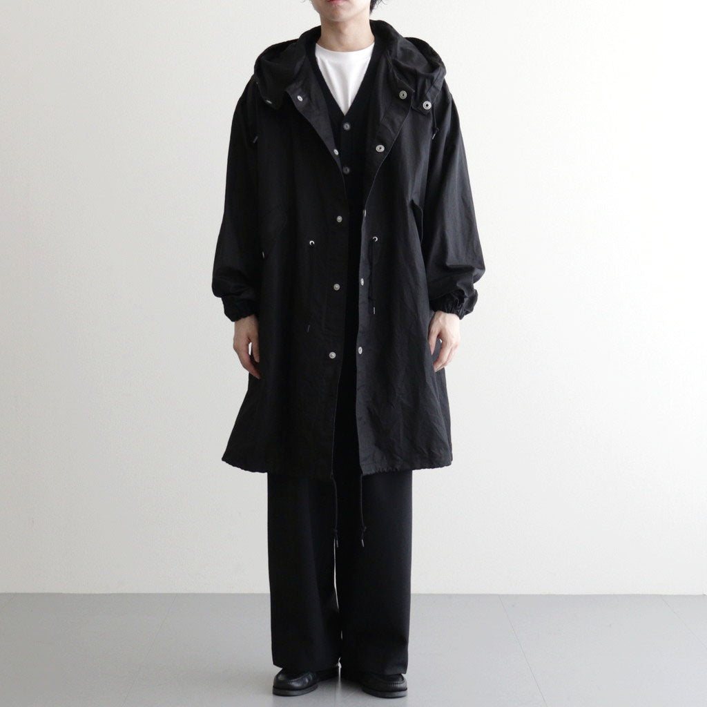 綿麻ツイル 製品洗い モッズコート #BLACK [HQ-C002-051]