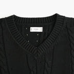 Fluid Cable-Knit V-neck Sweater #Black [YK26FW01373S]
