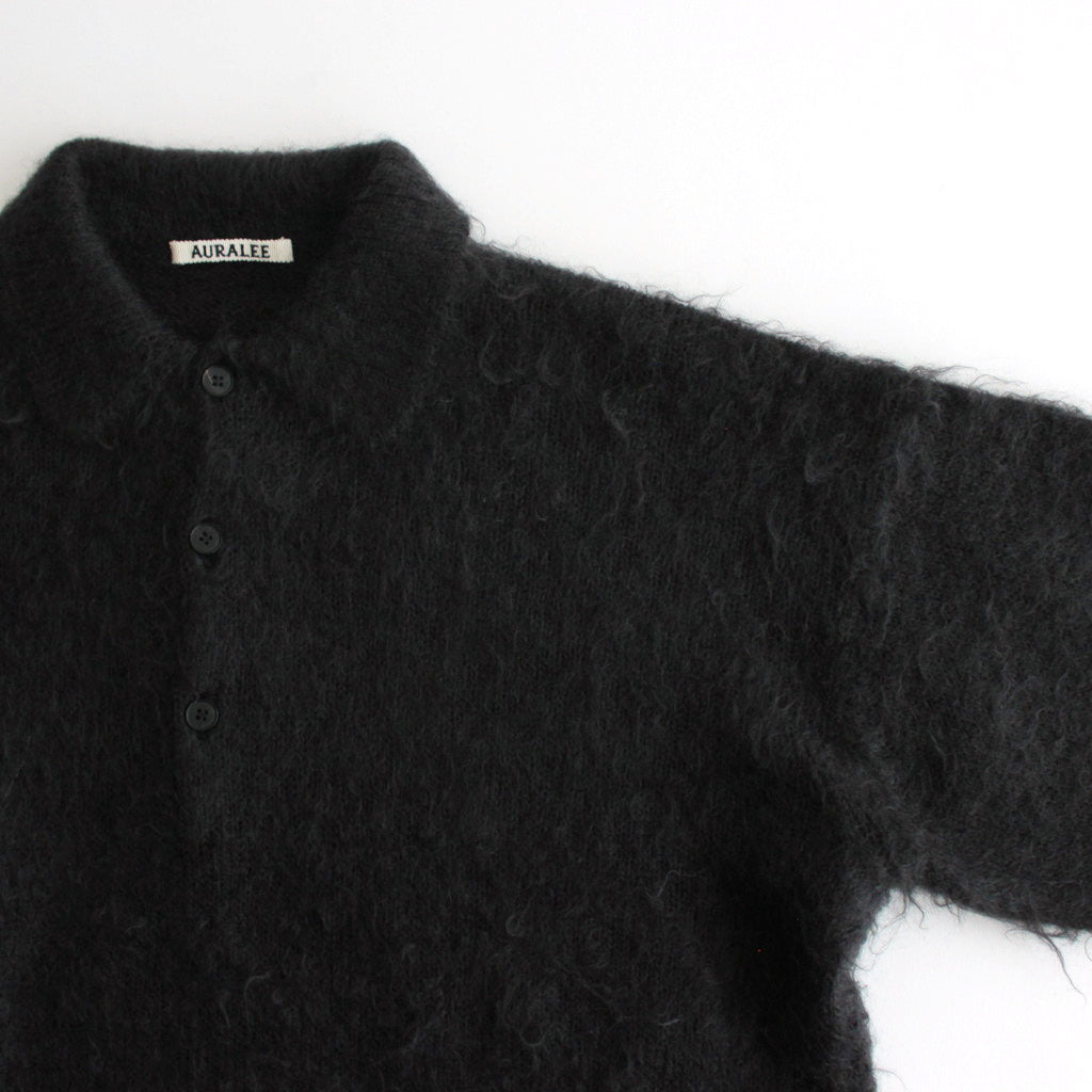 BRUSHED SUPER KID MOHAIR KNIT POLO #INK BLACK [A24AP02KM]