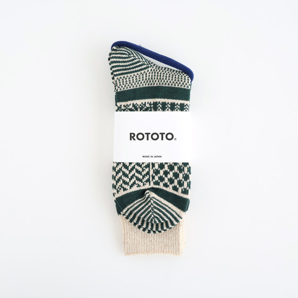 MULTI JACQUARD CREW SOCKS #IVORY/D.GREEN [R1337-AW25]