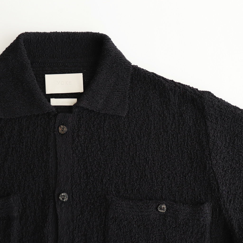 COTTON SHEER KNIT OPEN COLLAR SHIRT #BLACK [YK25SS0964S]