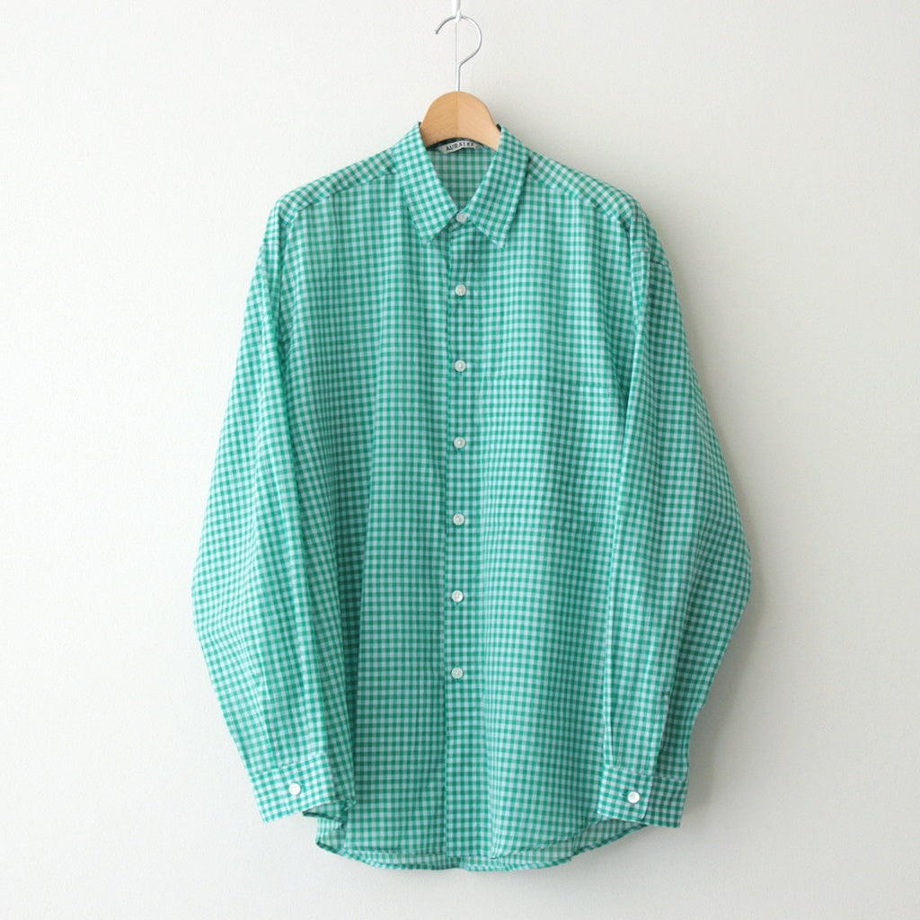 AIRY LIGHT COTTON CHECK BIG SHIRT #GREEN GINGHAM CHECK [A25SS01GC]