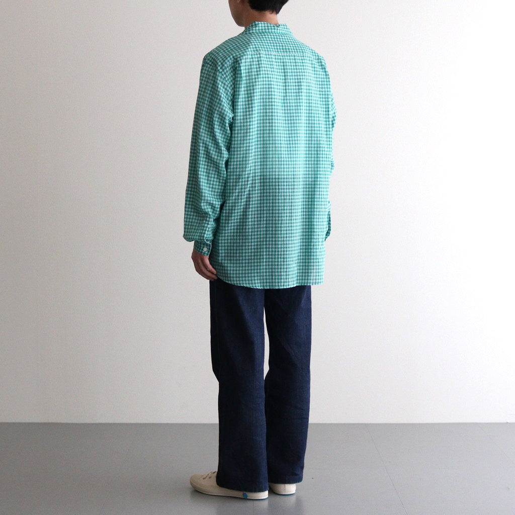 AIRY LIGHT COTTON CHECK P/O SHIRT #GREEN GINGHAM CHECK [A25SS02GC]