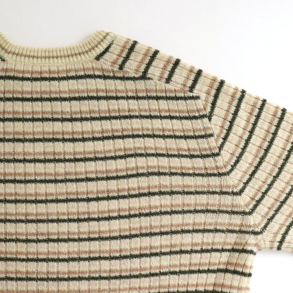 SHETLAND WOOL CASHMERE RIB KNIT P/O #IVORY STRIPE [A25AP01SB
