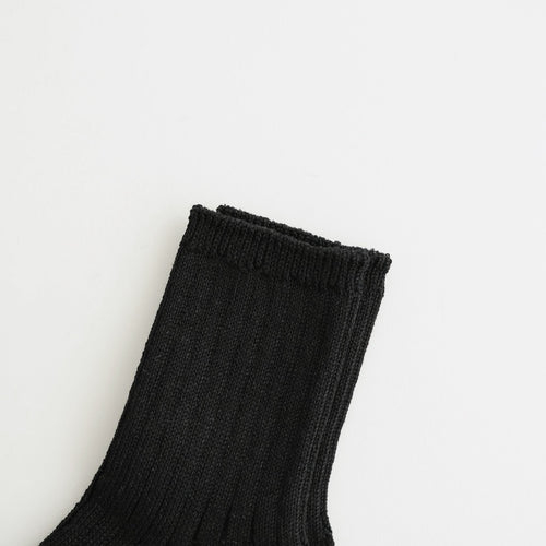 LINEN COTTON RIBBED ANKLE SOCKS #BLACK [R1462-SS26]