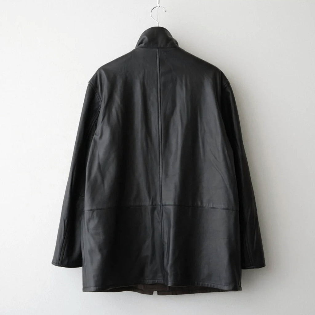 REVERSIBLE WOOL TWISTED TWILL / SHEEP LEATHER HALF COAT #BROWN CHAMBRAY × BLACK [A26AC01AN]