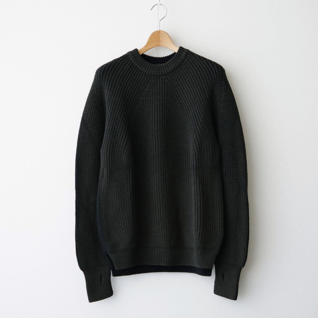 BATONER ウール梳毛片畔 ブリーチ加工 セーター #BLACK [HR-N001-051]