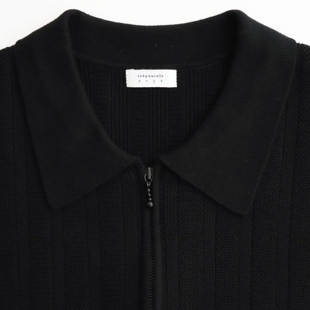 Rib Pattern Half Zip Polo #Black [2501-012]