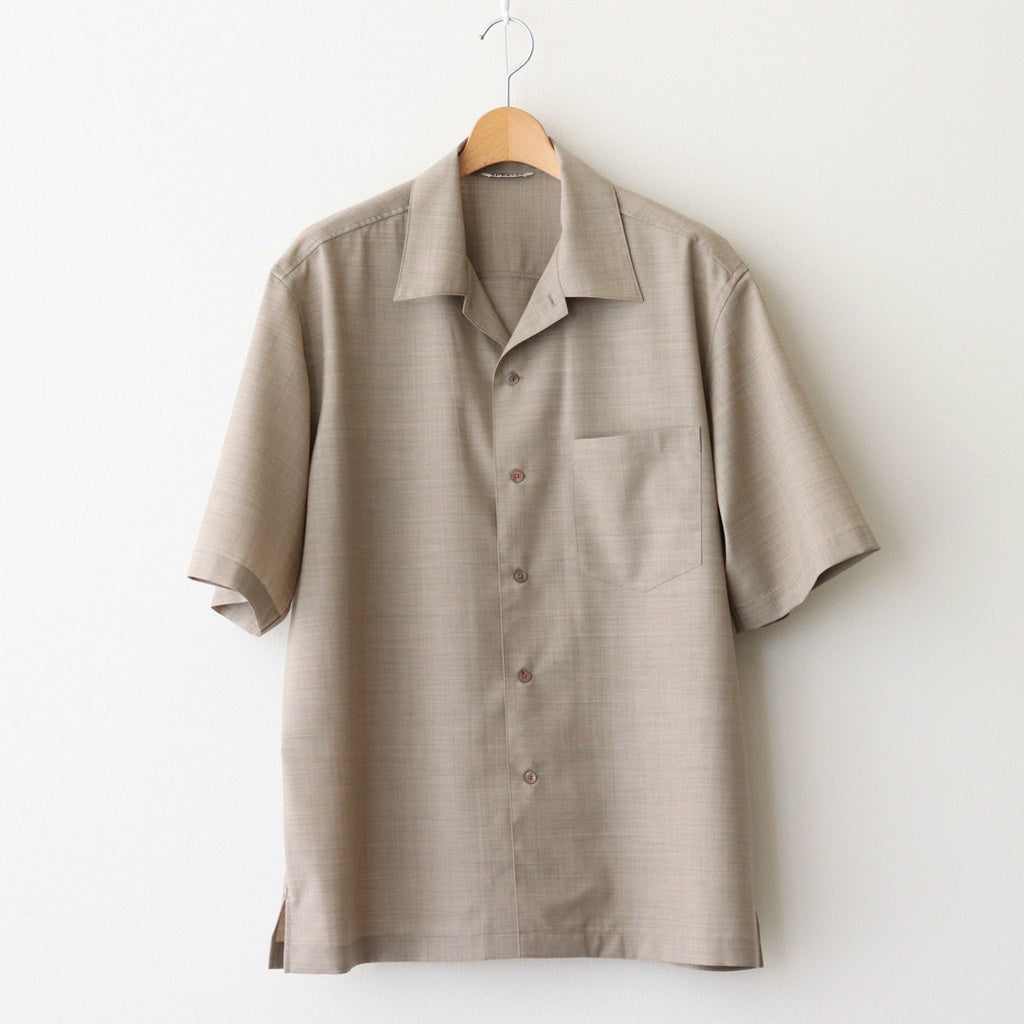 SUPER FINE TROPICAL WOOL OPEN COLLAR HALF SLEEVED SHIRT #TOP LIGHT BROWN [A25SS02WT]