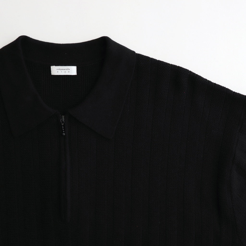 Rib Pattern Half Zip Polo #Black [2501-012]