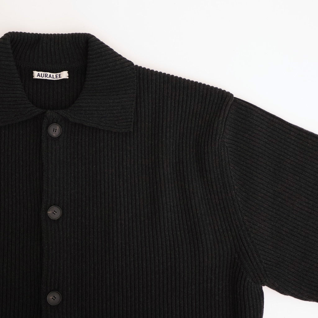 SUPER FINE WOOL RIB KNIT SHIRT CARDIGAN #BLACK [A25AC01RK]
