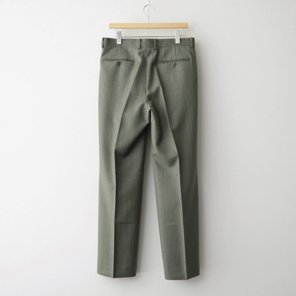 BLUEFACED WOOL TWO-TUCK SLACKS #OLIVE GRAY STRIPE [A26AP02BS]
