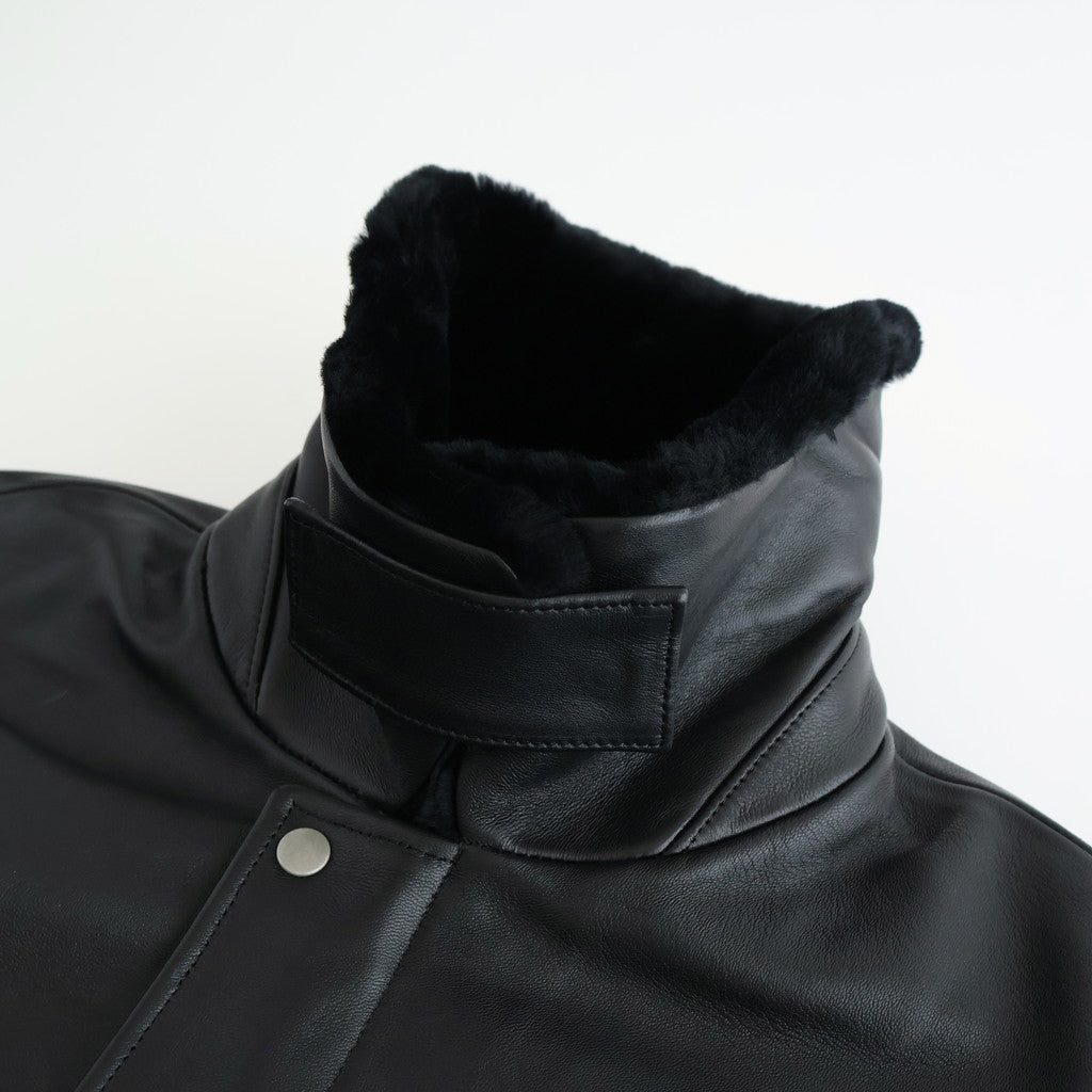 MOUTON COLLAR SHEEP LEATHER ZIP JACKET #BLACK [ST.1216]