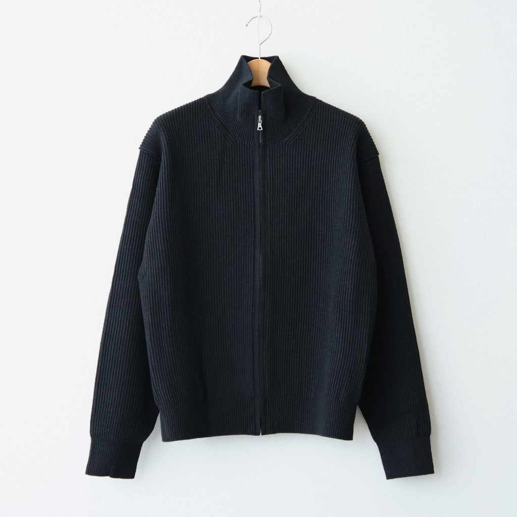 SUPER FINE WOOL RIB KNIT ZIP CARDIGAN #TOP BLACK [A26AC01RK]
