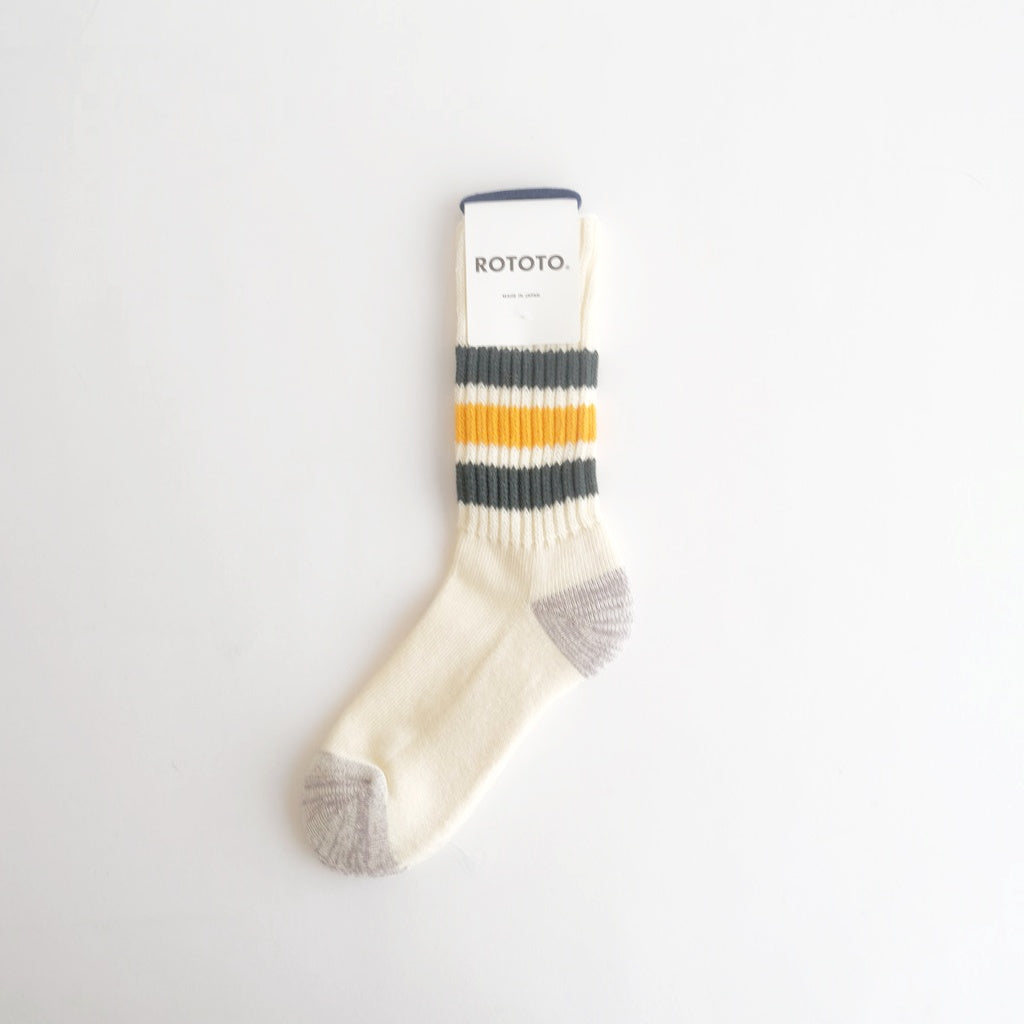 COARSE RIBBED OLDSCHOOL CREW SOCKS #D.GREEN/YELLOW [R1255-AW25]
