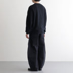 綿デニム 製品洗い ワイドパンツ #BLACK [HQ-P015-051]