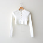 COTTON HIGH GAUGE RIB KNIT CROPPED CREW NECK CARDIGAN #WHITE [A00C04HR]