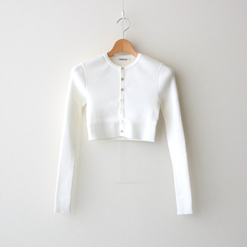 COTTON HIGH GAUGE RIB KNIT CROPPED CREW NECK CARDIGAN #WHITE [A00C04HR]